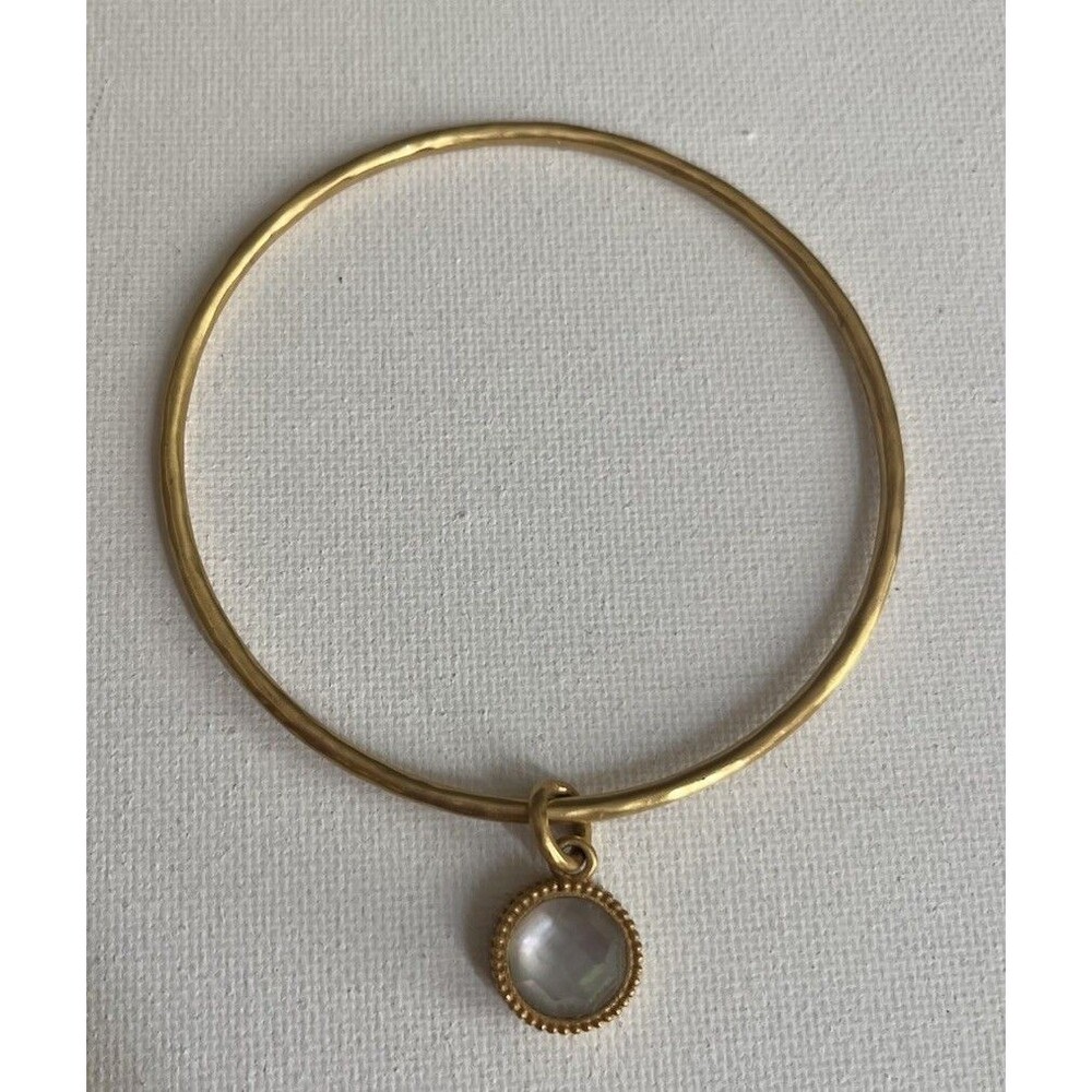Julie Vos Fleur-de-lis Bangle Bracelet Iridescent Clear Crystal Charm 2.5"